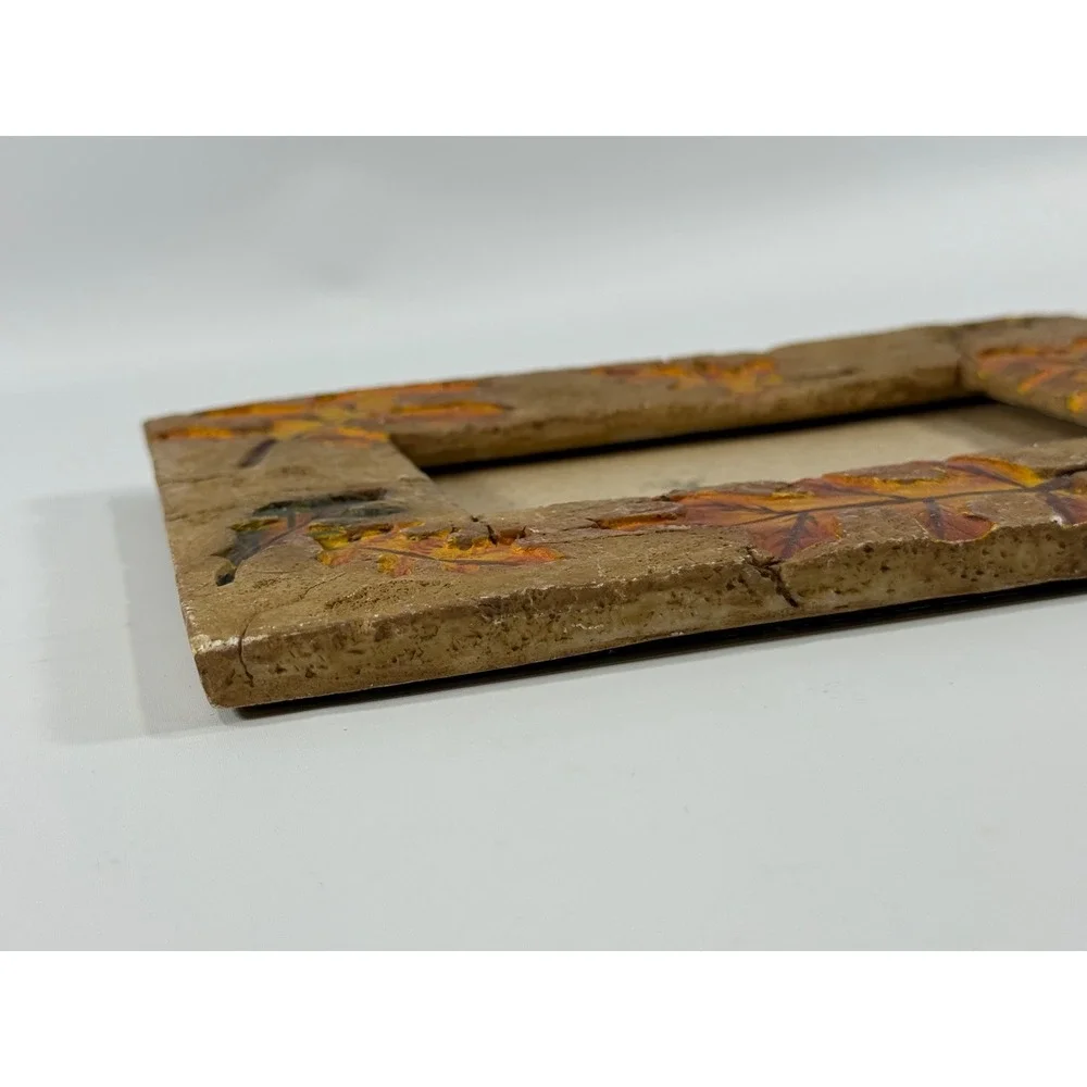 Fall Leaf Stone Picture Frame Home Decor 5x7 Tan Rustic Autumn Cottagecore